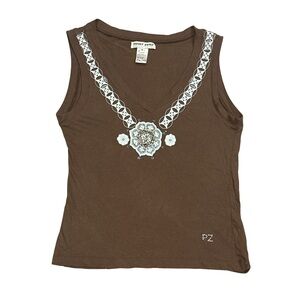POINT ZERO X NICOLE BENISTI Y2K women's embellished brown v-neck tank, medium.